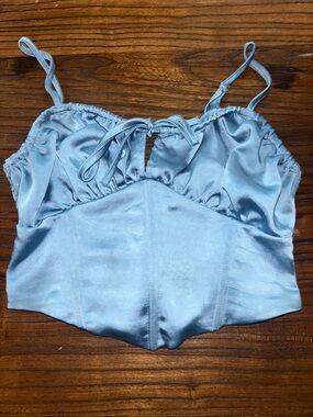 Kendall & Kylie Light Blue Satin Crop Top
